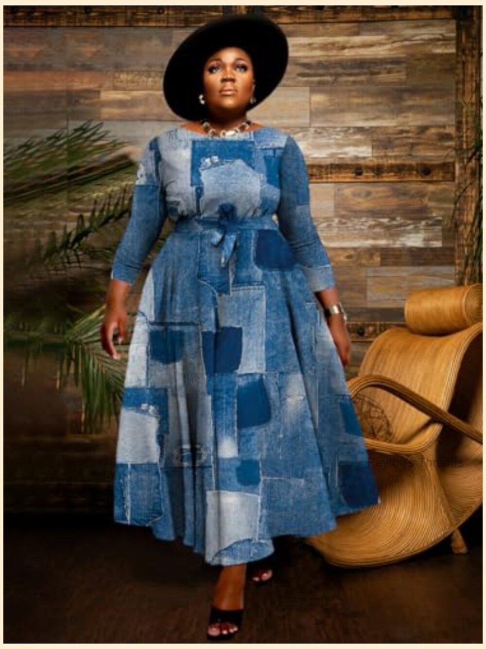 Plus Size A-Line Flowy Maxi Dress with Pockets 3/4 Sleeve - Picture 2 of 3